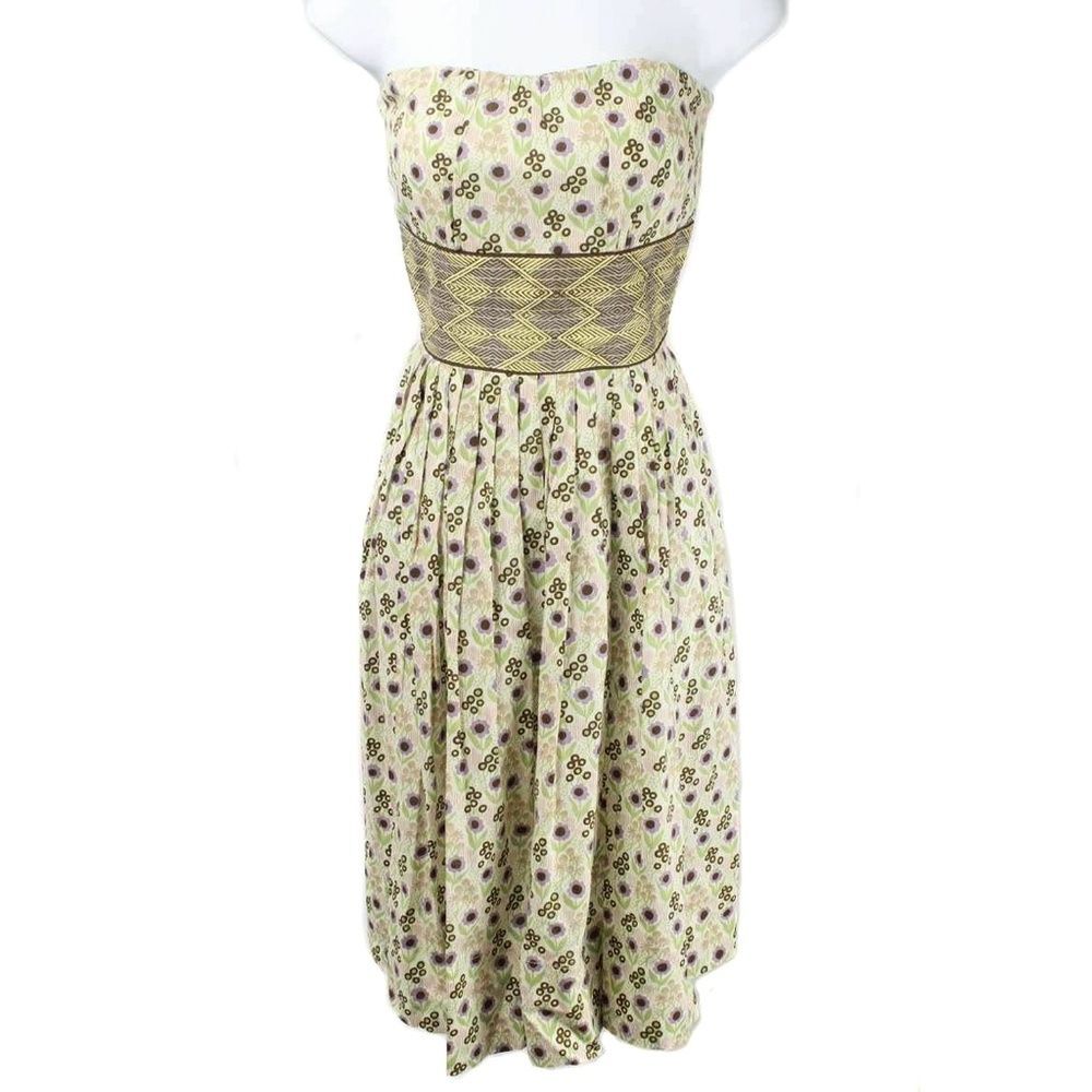 Anthropologie TRACY REESE Cream Retro Floral Strapless Fit & Flare Dress Size 6